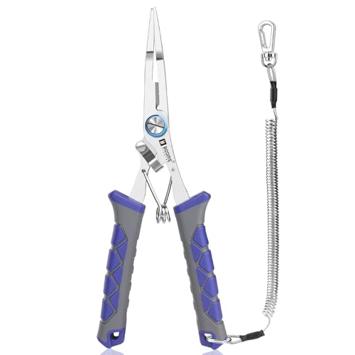 Booms Fishing Pliers Stainless Steel: 6.5" Split Ring Pliers - Braided Line Cutter & Scissors with Lanyard - Fish Hook Remover Tool for Saltwater and Freshwater - Fishing Tools for Angler, XW13 - image 1