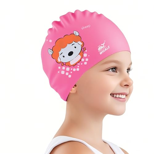 Kids Swim Cap Cute Animal Print Swimming Cap Suitable for Boys and Girls Aged 3-16 Years Old(Goats Print Pattern)