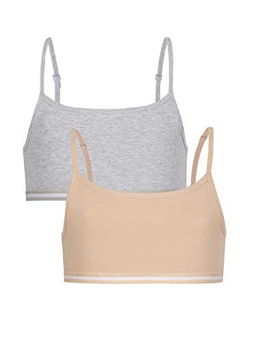 Image of CHARM N CHERISH Non Padded Double Layered Begginers Bra for Girls, Combo Pack-Solid,Grey & Nude Colour, Pack of 2