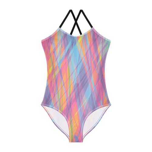 GuoChe Colorful Striped Girl 1-Piecing Swimsuits Bathing Suits for Girls Toddler Swim Suit for Girls Beach