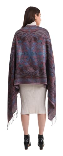 Image of EH KANI GOLD & JAMAWAR SILK SUPER SOFT FLORAL & PAISLEY PASHMINA STOLE SCARF