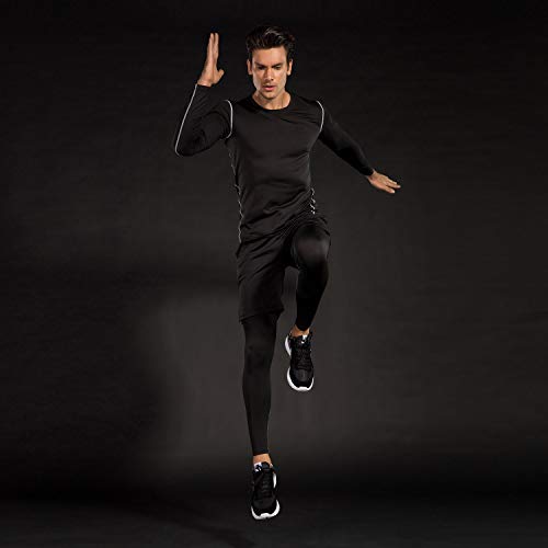 Niksa 3 Piece Men's Compression Set, T-Shirts, Compression Leggings, Running Shorts, Sports Clothes, Men's Sports Clothing for Running, Running, Gym Fitness