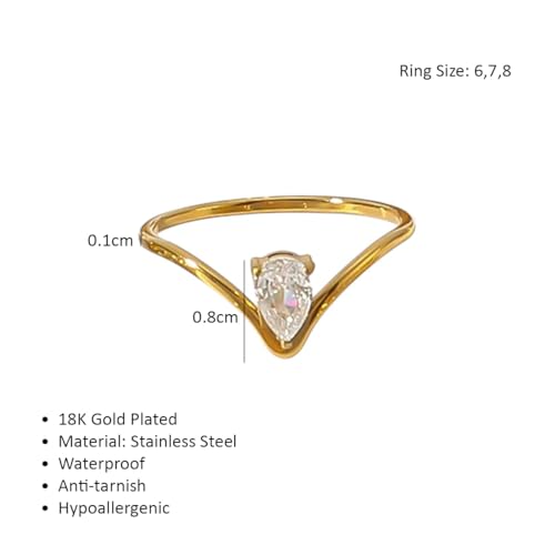 Image of Aaishwarya 18K Gold Plated Waterproof Anti-Tarnish V-Shaped Zircon Ring for Women | Size: 6 /7 /8 | Fashionable, Dainty & Minimal Jewelry | Elegant Gift for Girls & Her