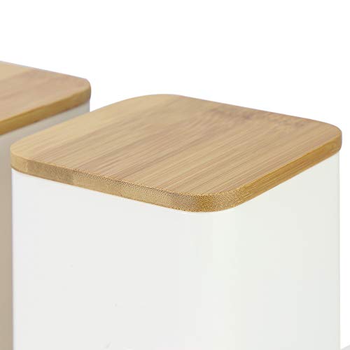 Maison & White 4 Piece Kitchen Canister Set – Tea, Coffee & Sugar Tins plus Bread Bin (Larger Capacity) with Airtight Bamboo Lids & Embossed Metal Finish | M&W - Cosy Home Interiors Maison & White 4 Piece Kitchen Canister Set – Tea, Coffee & Sugar Tins plus Bread Bin (Larger Capacity) with Airtight Bamboo Lids & Embossed Metal Finish | M&W - Image 5