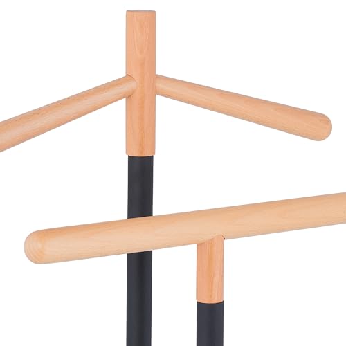 Relaxdays Herrendiener, für Jackett & Hose, HBT 112x47x20 cm, Stahl & Holz, freistehender Stiller Diener, schwarz/natur