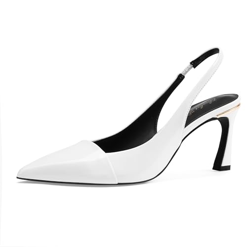 Image of Elisabet Tang Women's Kitten Heel Slingback Low Pumps 3 Inches Stiletto Pointed Closed Toe Elegant Dressy Bridal Wedding Party Shoes