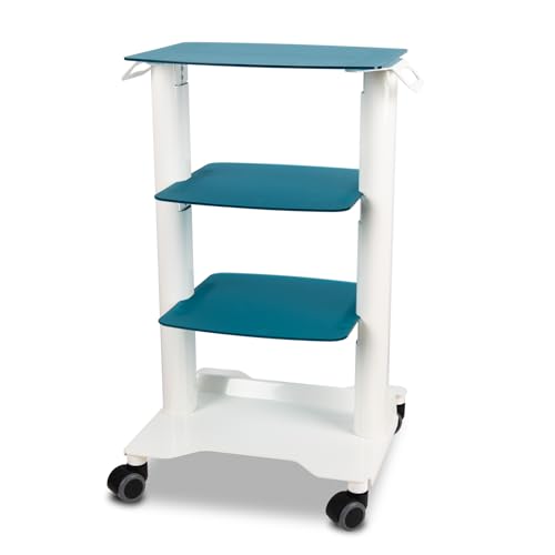 Practicon Swift Cart, Dental Medical Mobile Utility Equipment Storage Cart, Built in 3 Outlet Strip, Professional 4 Shelf Steel Frame Cart with Wheels (Aqua)