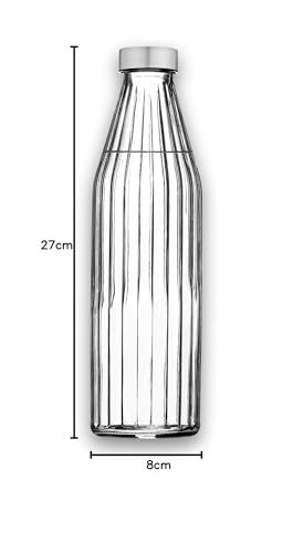 Image of SAND DUNE ClearColour Glass water bottle, 800 ml Each, Set of 1, with Leak-Proof Airtight Stainless-Steel Lid for Water, Smoothie, Juices - Reusable Travel Glass Drinking Fridge Bottles