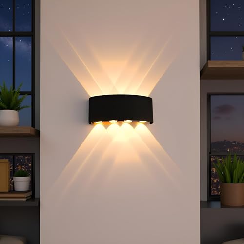Image of FERA Waterproof Up Down Led Wall Lamp, Aluminium IP65 Body 8 Ray, Warm White, Indoor /Outdoor Decorative Wall Sconce Light, (8 ray Warm)