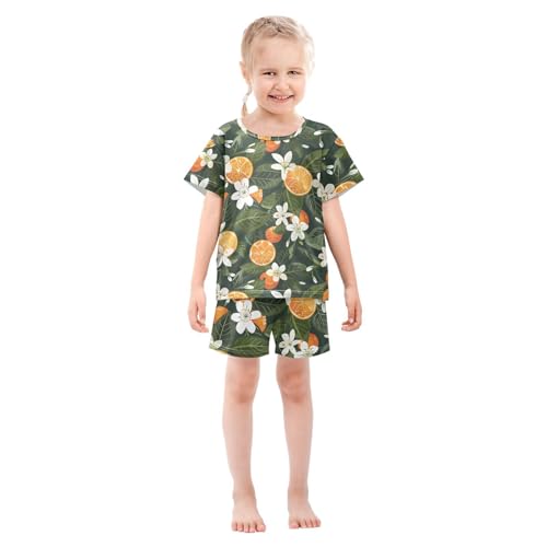ALAZA Floral Orange Fruit Pajamas Short Sleeve 2 Piece Sleepwear Top and Bottom Pajama Set Unisex3