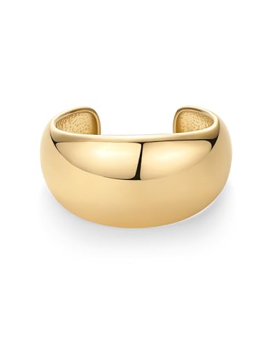PAVOI 14K Gold Plated Chunky Cuff Bracelets for Women - Stainless Steel Statement Bangle Bracelet - Waterproof Bold Dome Bangles