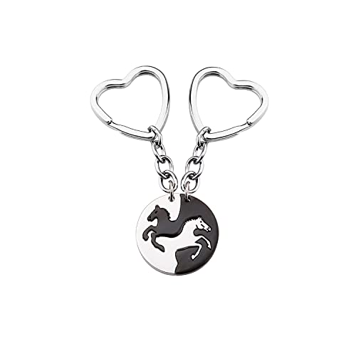 LUOKIFUR Juego de 2 rompecabezas de caballos, llaveros para amantes de la equitación, regalos para amigos, compañeros de clase, amantes, recuerdos (black/silver(horse))