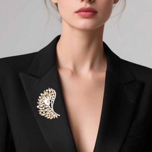Image of Rhinestone Crystal Big Large Brooch Pin Jewerly Accessory Wing shape Gold Tone