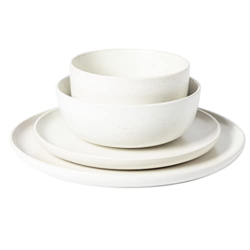 Image of Gibson Elite James Street Stoneware Matte Reactive Double Bowl Dinnerware Set - Sea Salt White, Service for 4 (16pcs)