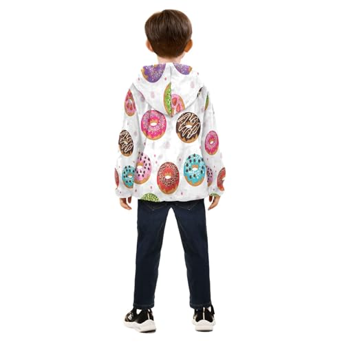 Colorful Donuts with Sprinkles Toddler Fleece Jacket Girl Boys Hooded Fleece Jacket Coat Warm Outwear Zip-up 3-10T4
