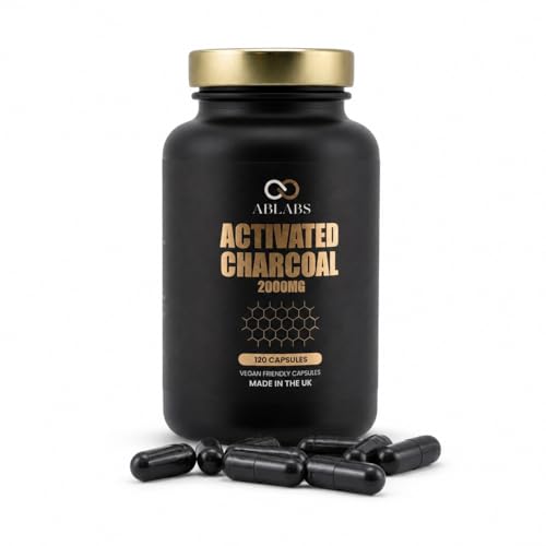 ABLABS Activated Charcoal 2000mg Capsules High-Strength Vegan Friendly Made in UK 120 Capsules