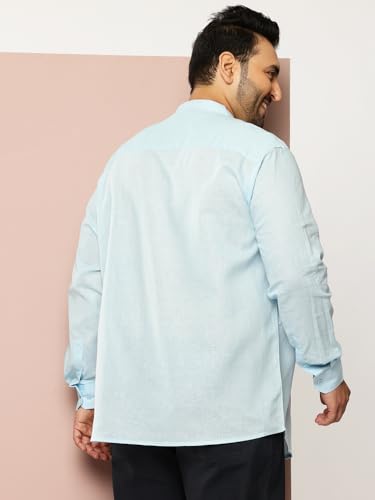 Image of Thomas Scott Men's Solid Cotton Linen Casual Shirt | Full Sleeve | Regular Fit | Mandarin Collar