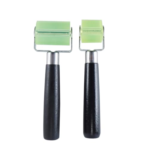 Alide Set di 2 rulli di pressione, rulli di pressione manuali in silicone da 30 mm e 49 mm con manico in legno per carta da parati, pellicola in PVC