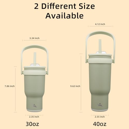 Konokyo 30 oz Tumbler with Side Handle, Insulated Water Bottle with Straw and 2 in 1 Lid, Stainless Steel Cup Travel Coffee Mug for Sports Office Gym,Camp Green