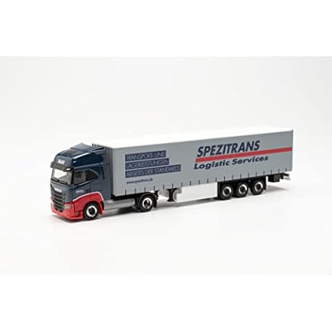 herpa 315258 Iveco S-Way LNG Gardinenplanen-Sattelzug „Spezitrans“, originalgetreu im Maßstab 1:87, Modell LKW für Diorama, Modellbau Sammlerstück, Deko Miniaturmodelle aus Kunststoff, Mehrfarbig Cover