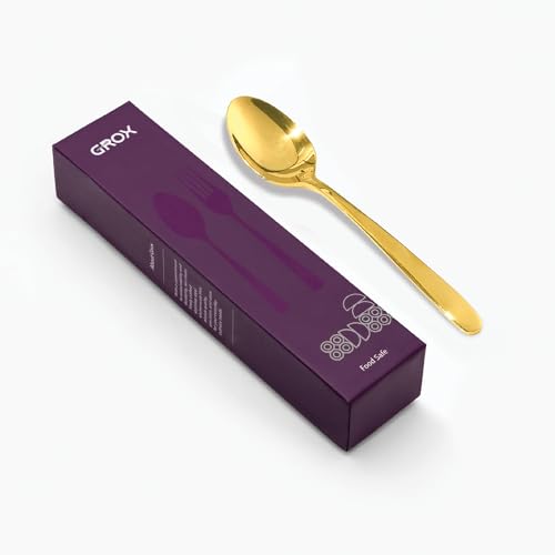 Image of GROX Curve Tea Spoon - Set of 6 | Gold | 14 cm | 304 Stainless Steel 18 /8 | Elegant Tea Spoon