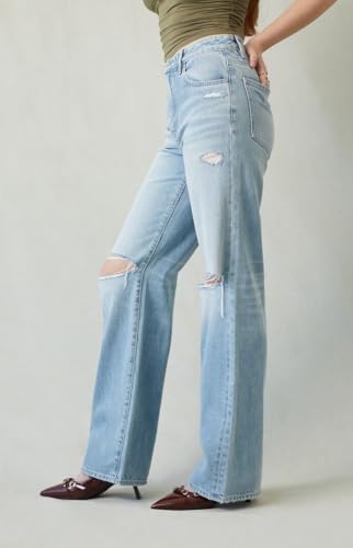 PacSun Women's Madison High Waisted Girlfriend Jeans Ripped Light Indigo2