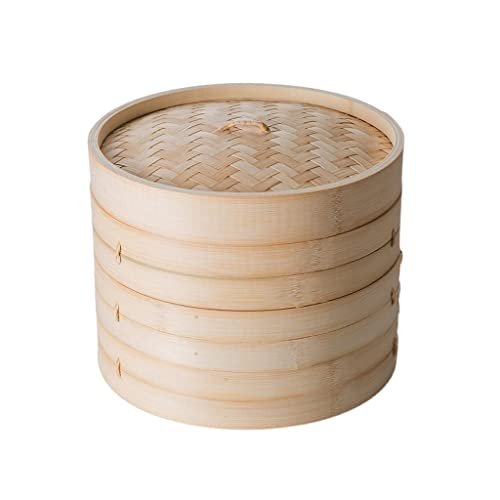 PIAOLING Cesta de Vapor de bambú Tradicional de 3 Niveles, vaporera de bambú con asa de Transporte, Cesta de Vapor con Tapa para cocinar albóndigas de Carne, Pescado y Dim Sum