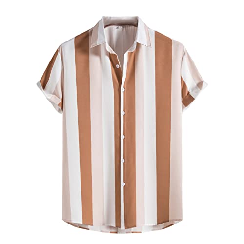 Chemise rayée à manches courtes pour homme style hawaïen rose noir L