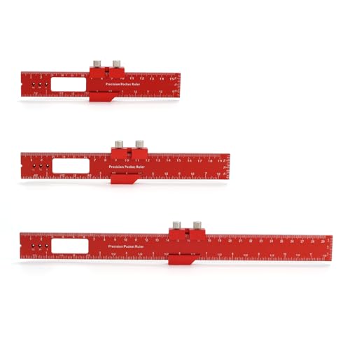 Tasche Lineal Holzbearbeitung T-Lineal 3pcs Aluminium Holzbearbeitung Lineale 15/20/ 30cm Anreißen Lineal mit metrischen/Zoll-Messungen (rot)