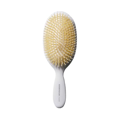 Luxury Hair Brush for Dry Hair – Boar Bristle & Soft Ballpoint Tip | Detangler Brush for Shine, Texture & Frizz Control – Addendum Hair Professional Salon Tool (White)