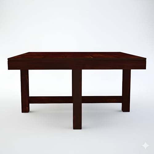 Image of Loonart Solid Sheesham Wood Coffee Table With Four Cushioned Stools | Idel For Living Room | Cafe | Restaurant | Space Saving Indoor Table Set | Finish Color - Mahogany Finish | White & Blue Cushion |