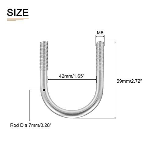 Image of DTGN 1-5 /8 inchx2.72 inch(DXL) Round U-Bolts - 5Pack - Good for Construction Industry - 304 Stainless Steel Round Bend U Bolt - Silver