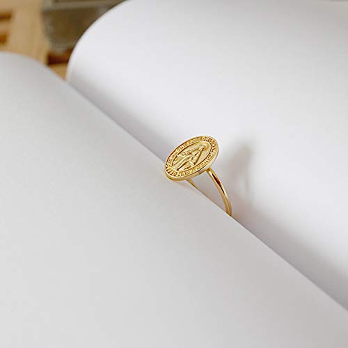 Oidims Virgin Mary 18K Gold Finish 925 Sterling Silver Statement Band Rings For Women Girls Stackable Plate Knuckle Dainty Best Friend Mid Finger Faith Lady Of Guadalupe Religious Gifts Jewelry #6.5 #TOP1