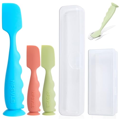 Image of NFSVLB Baby Diaper Cream Spatula with Case,1 Large 2 Mini Diaper Spatula with 2 Case,Butt spatula Baby Diaper Cream Applicator, Soft Butt Paste Spatulas Diaper Rash spatulas with Cases Blue Green Red