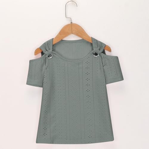 5-14T Baby Girls Shirts Tops 2025 Summer Fashion Hollow Out Cold Shoulder Short Sleeves Loose Comfy T-Shirts3