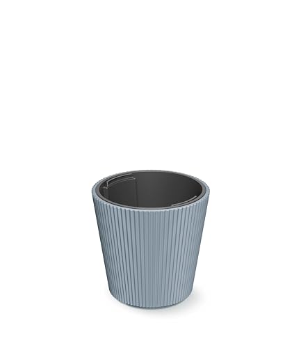 HappyFlower Blumentopf Modell Nr. PRX003 Größe 24 cm Pflanzkübel aus Kunststoff inkl. Einsatz, Runde Form, Übertöpf (Hellgrau, ⌀ 23,8 cm, H 22,7 cm)