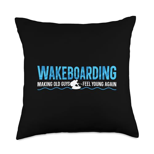Wakeboard Designs for Wakeboarder Making Old Guys Feel Young Again Wakeboarder Throw Pillow, 18x18, Multicolor