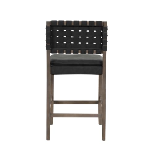 Image of Nathan James Cohen Mid-Century Modern Suede Bar Stool, Counter Height Chair in Solid Wood Frame with Footrest and Woven Suede Back for Kitchen, Black