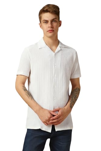 Image of Dennis Lingo Men's Half Sleeve Cuban Collar Solid Textured Relaxed Fit Casual Shirt