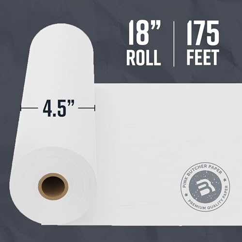Image of Bryco Goods White Kraft Butcher Paper Roll - 18 Inch x 175 Feet Roll - Made in USA - Food-Grade Wrapping Paper for All Meat Varieties - Packaging and Sublimation - Uncoated and Unwaxed