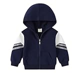 Toddler Kids Boys Casual Fleece Warm Thick Zipper Sweatshirt Fashion Fall Winter Block Color Hooded Pockets Jacket Coat Top (Navy,130/5-6 Y,Unisex,Big Kid,US,Age,5 Years,6 Years)