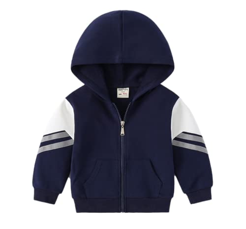 Toddler Kids Boys Casual Fleece Warm Thick Zipper Sweatshirt Fashion Fall Winter Block Color Hooded Pockets Jacket Coat Top (Navy,130/5-6 Y,Unisex,Big Kid,US,Age,5 Years,6 Years)