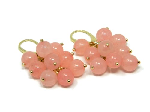 Boucles d'oreilles jade rose en argent plaqué or, artisanat italien d'exception