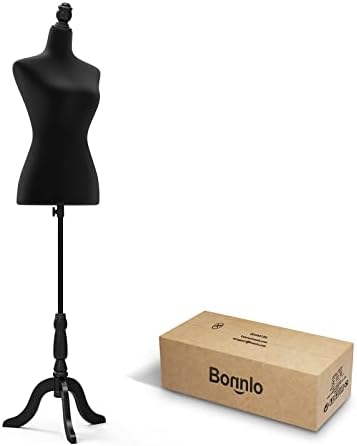 Bonnlo Female Dress Form Pinnable Mannequin Body Torso with Wooden Tripod Base Stand (Black, 6)
