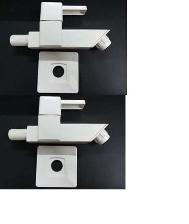 Square Short Body Bib Cock with Flange 100% PTMT || Hot & Cold Water Easy Flow || Kitchen, Bathroom, Wash Basin and Outdoor Faucet || Wall Mounted Edge Short Body Bib Cock with Flange(Pack of2)