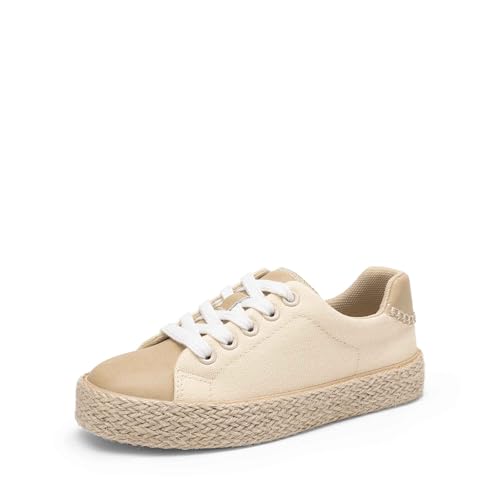 DREAM PAIRS Kid Boys Girls Sneakers Canvas Espadrille Lace Up Walking Casual Shoes,Size 12 Little Kid,Beige,KKUMFN2507