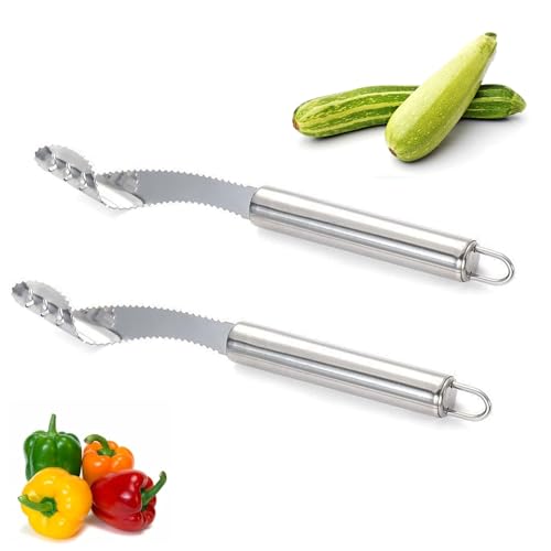2 Stück Paprika Entkerner, Edelstahl Zucchini Gurkenentkerner, Jalapeno Pfefferentkerner, Aubergine Entkerner, Pepper Seed Corer, Kernentkerner für Gemüse, Jalapenos, Chilis, Paprika, Gurke