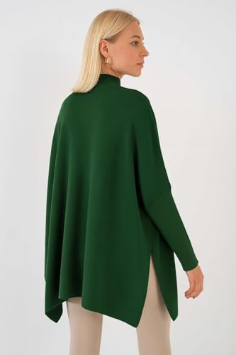 Image of Women's Crew Neck Batwing Sleeve Split Hem Oversized Knit Poncho Sweater