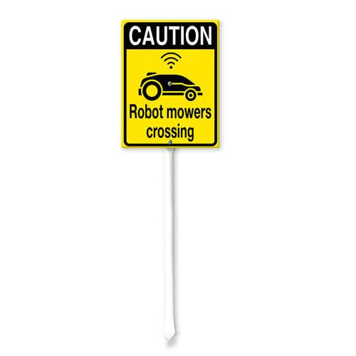 Vdenvileye Caution Robot Mower Crossing Yard Sign with Stake 17.5x22cm Rustproof Aluminum Lawn Decorations Warning Sign for Outdoor Road Street Garden Decor