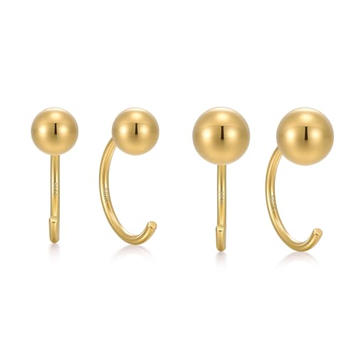 Image of CHIC & ARTSY 925 Sterling Silver Half Hoop Earrings for Women, Small Huggie Hoops Set with Ball Bar Star Moon Cross & Pearl, Lightweight Comfort Fit Everyday & Sleep Earrings